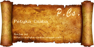 Petyka Csaba névjegykártya